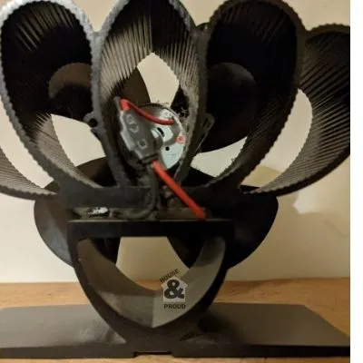 photo of a rear view of a wood burning stove fan to show how it works