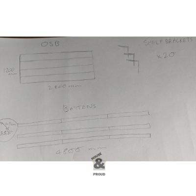 DIY Garage Shelves - diagram of materials used