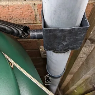Downpipe diverter connecting to garden water butt